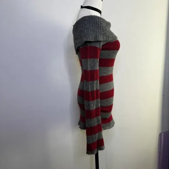 Vintage Y2K Striped Off the Shoulder Sweater Emo Scene Soft Girl Goth Witch S - Picture 3 of 7